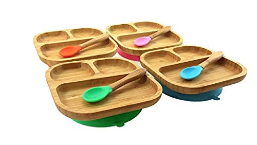 Youkoo kitchen Baby Toddler Stay Put Dish, Kids Suction Plate, Bamboo Cute Tableware (Light green) - Image 3